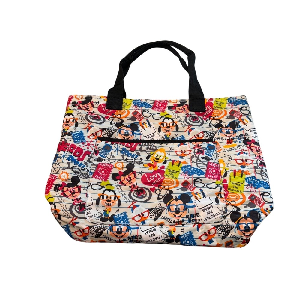 Disney Parks Mickey Friends Nerds All‎ Over Print Tote Bag Multicolor 17"x14"